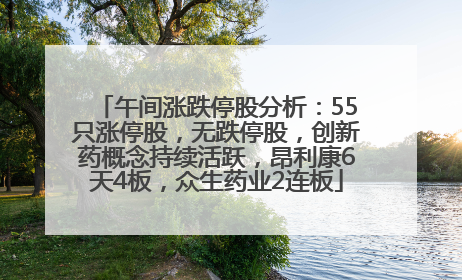 午间涨跌停股分析：55只涨停股，无跌停股，创新药概念持续活跃，昂利康6天4板，众生药业2连板