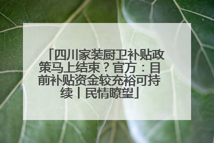 四川家装厨卫补贴政策马上结束？官方：目前补贴资金较充裕可持续丨民情瞭望