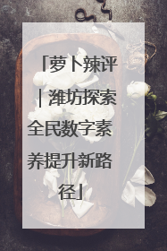萝卜辣评｜潍坊探索全民数字素养提升新路径